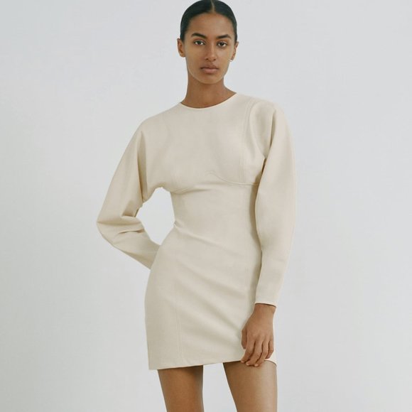 Zara Dresses & Skirts - NWT Zara Long Sleeve Neoprene Cream Mini Dress